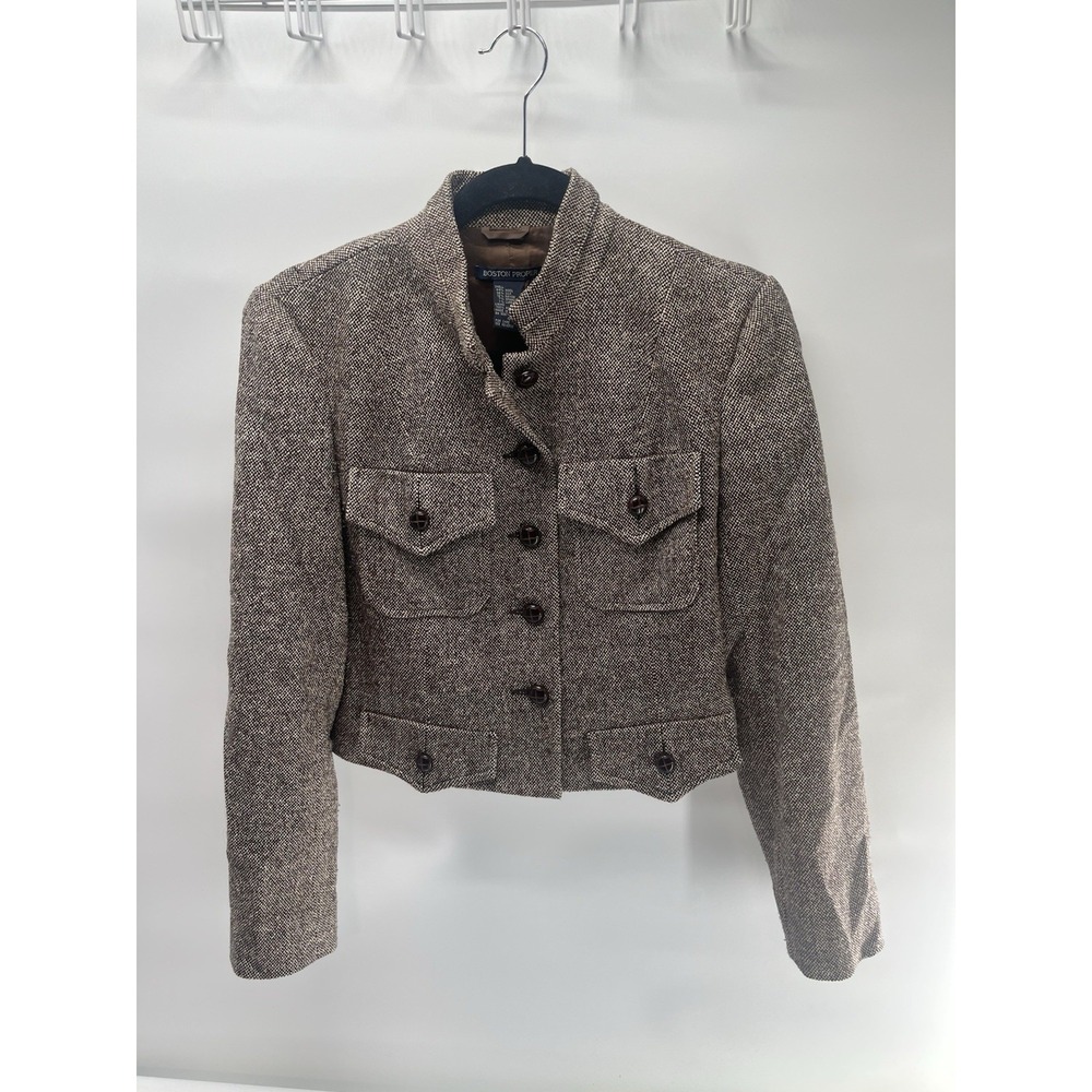 Boston‎ Proper Women's 4 Brown Tweed Jacket Outerwear Wool Silk Blend Peppy